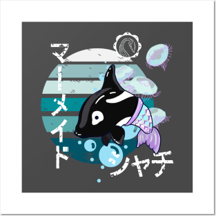 Cute Kawaii Orca with Mermaid Tail Posters and Art